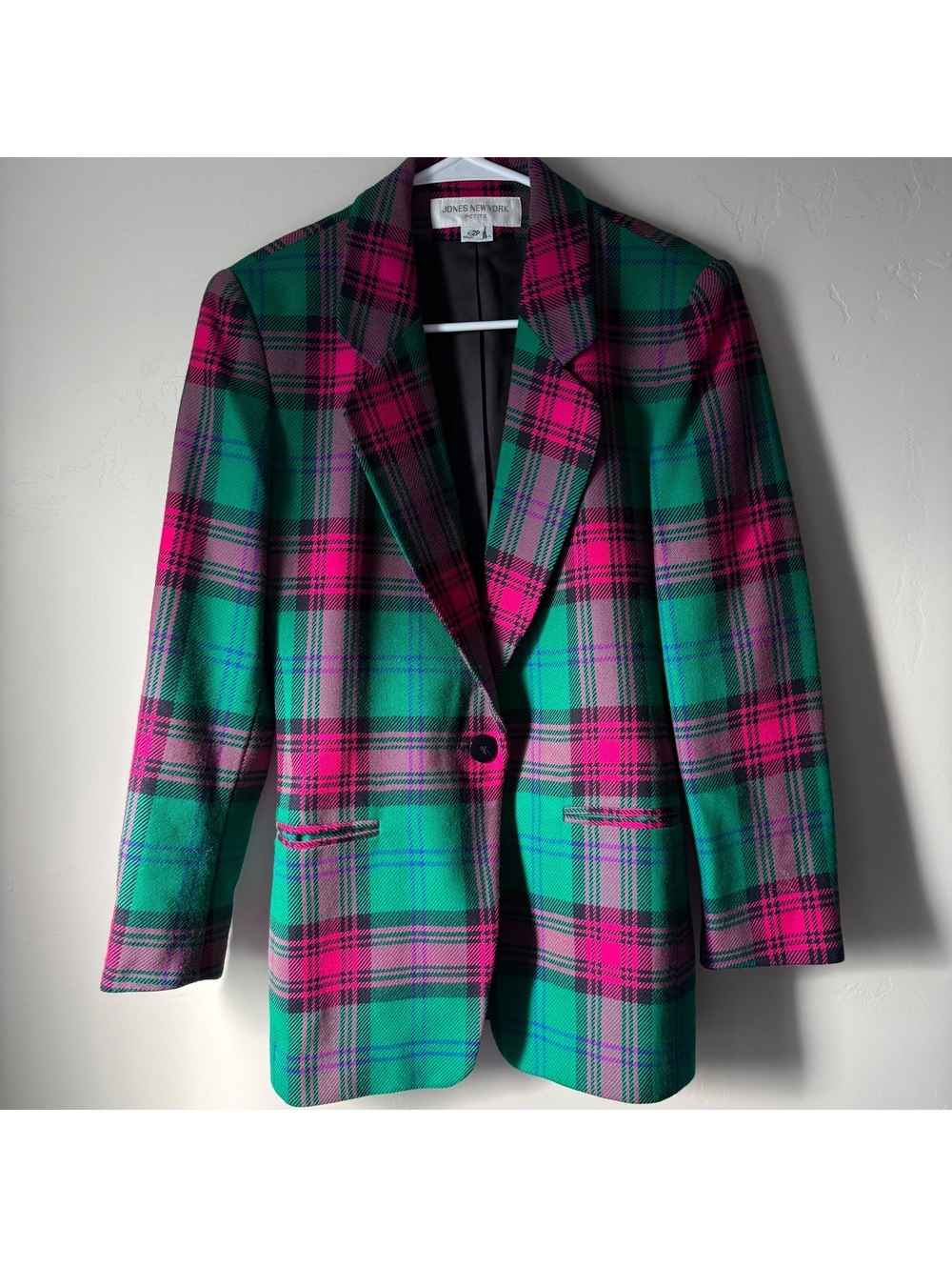 Vintage 80s 90s Jones New York Petite 100% Wool Plaid Power Blazer | 2P